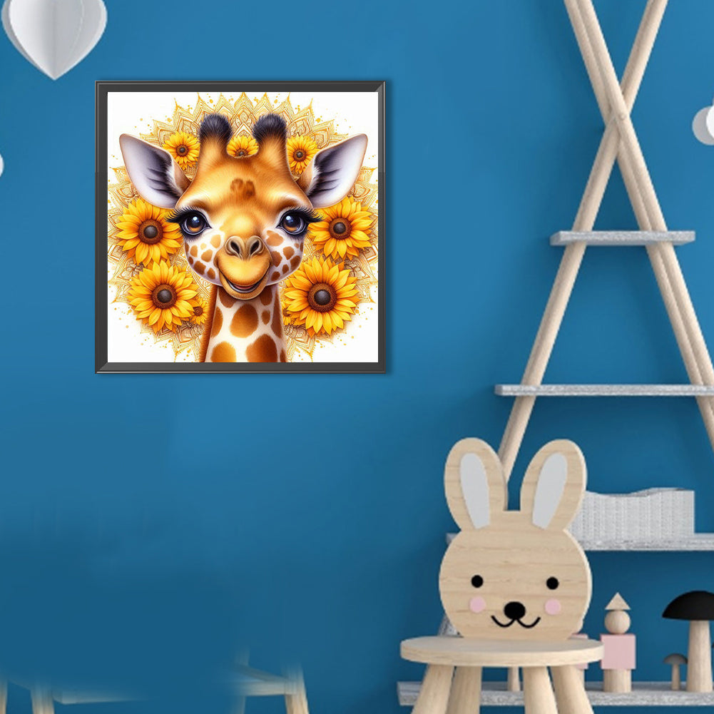 Sunflower Giraffe - Full Round Drill Diamond Painting 30*30CM
