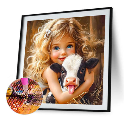 Girl And Cow - Full Round Drill Diamond Painting 40*40CM