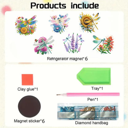 6PCS 2D Flat DIY Diamond Art Refrigerator Magnet Sticker for Home Kitchen Decor