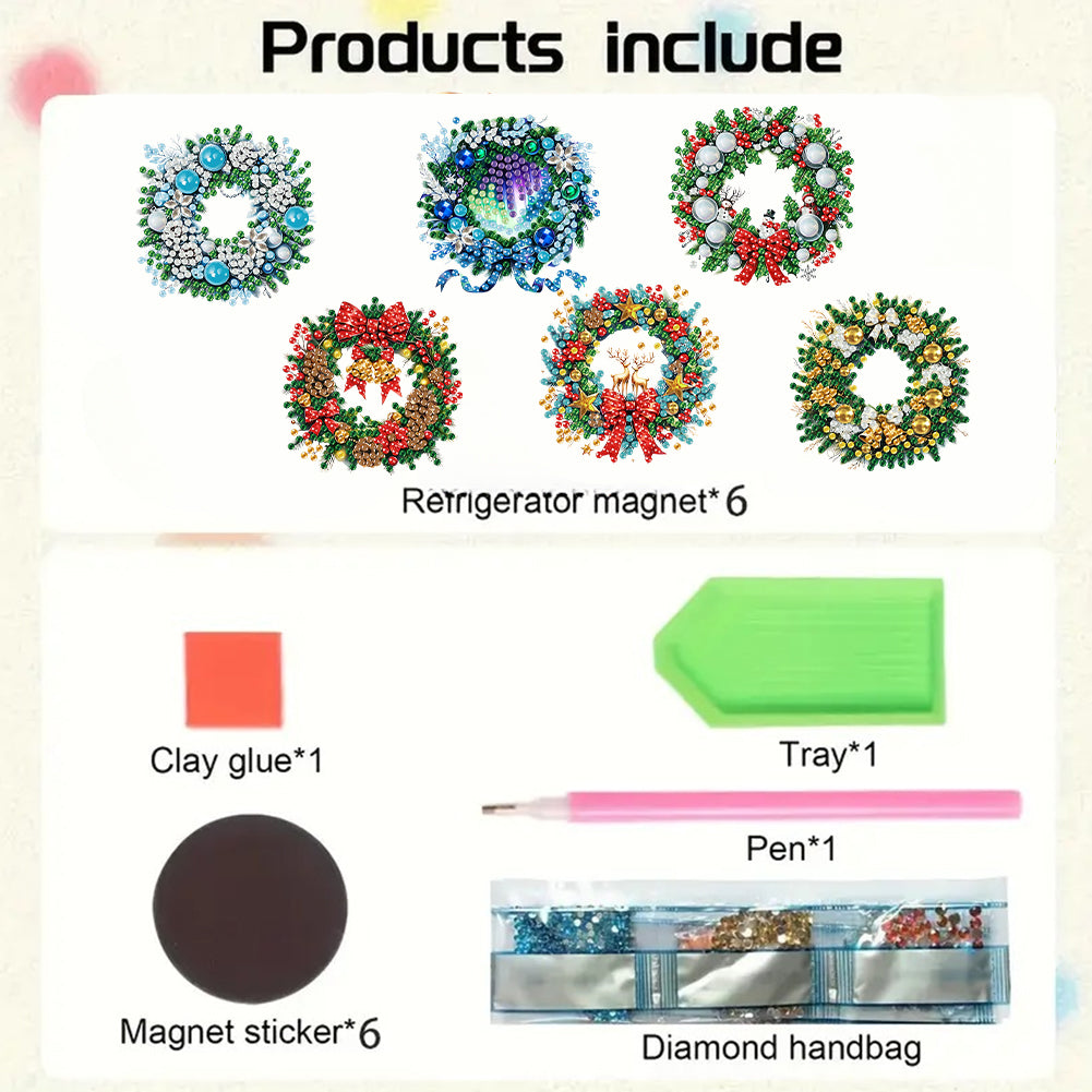 6PCS 2D Flat DIY Diamond Art Refrigerator Magnet Sticker for Home Kitchen Decor