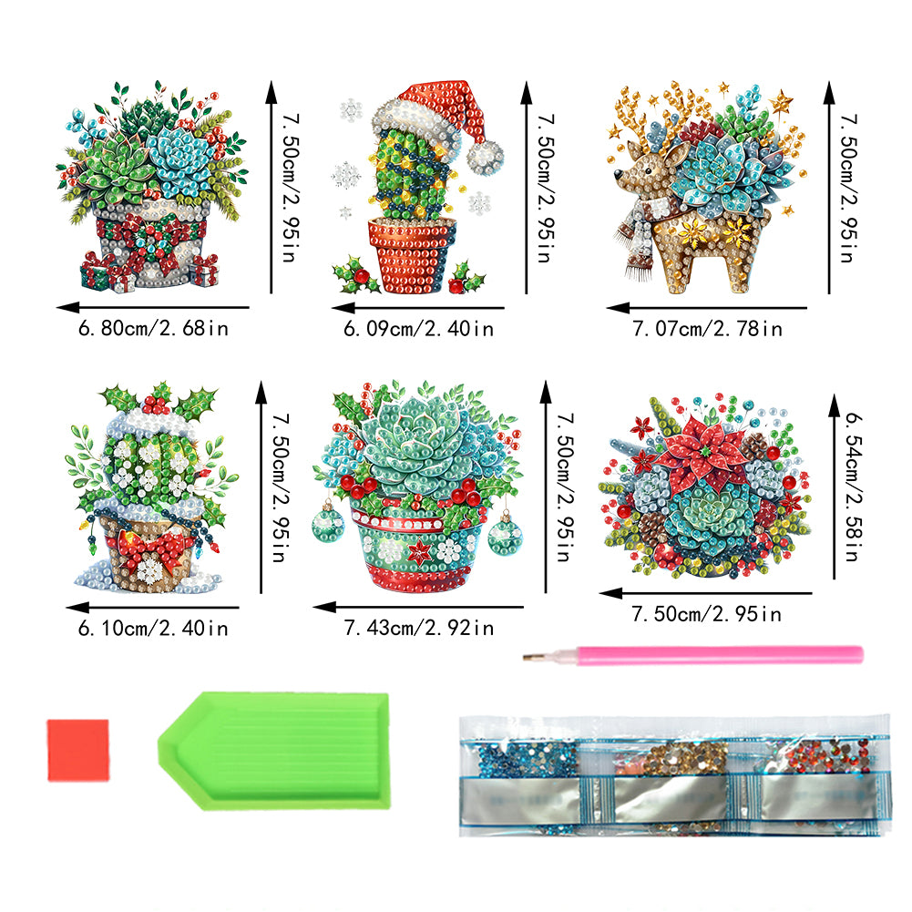 6PCS 2D Flat DIY Diamond Art Refrigerator Magnet Sticker for Home Kitchen Decor