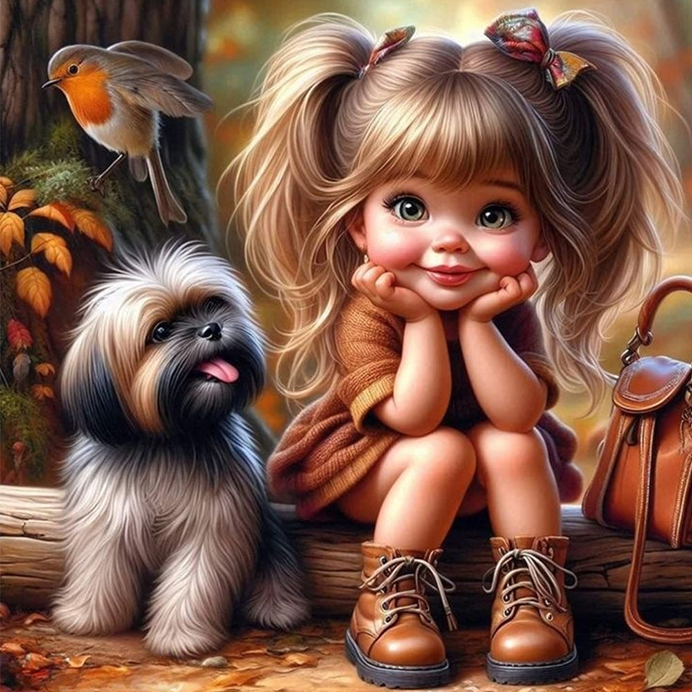 Dog And Little Girl - Full Round Drill Diamond Painting 40*40CM