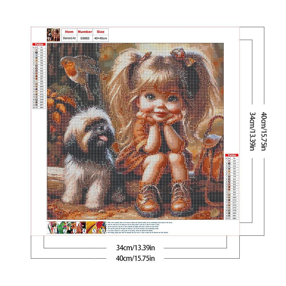 Dog And Little Girl - Full Round Drill Diamond Painting 40*40CM
