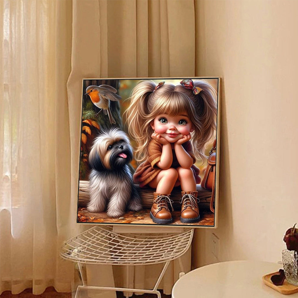 Dog And Little Girl - Full Round Drill Diamond Painting 40*40CM