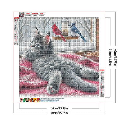 Cat On Windowsill - Full Round Drill Diamond Painting 40*40CM