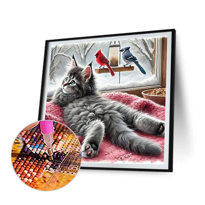 Cat On Windowsill - Full Round Drill Diamond Painting 40*40CM