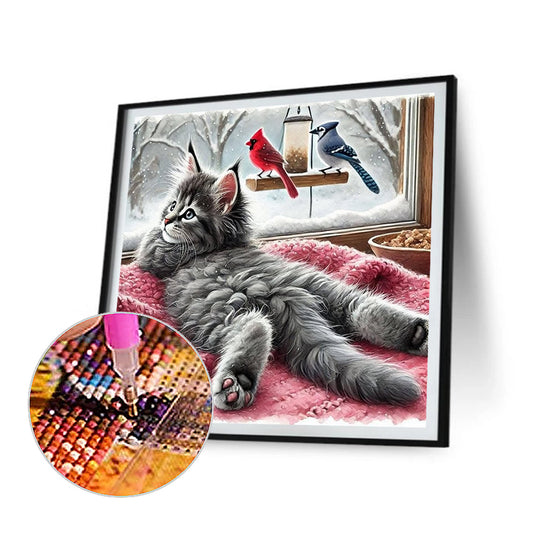 Cat On Windowsill - Full Round Drill Diamond Painting 40*40CM