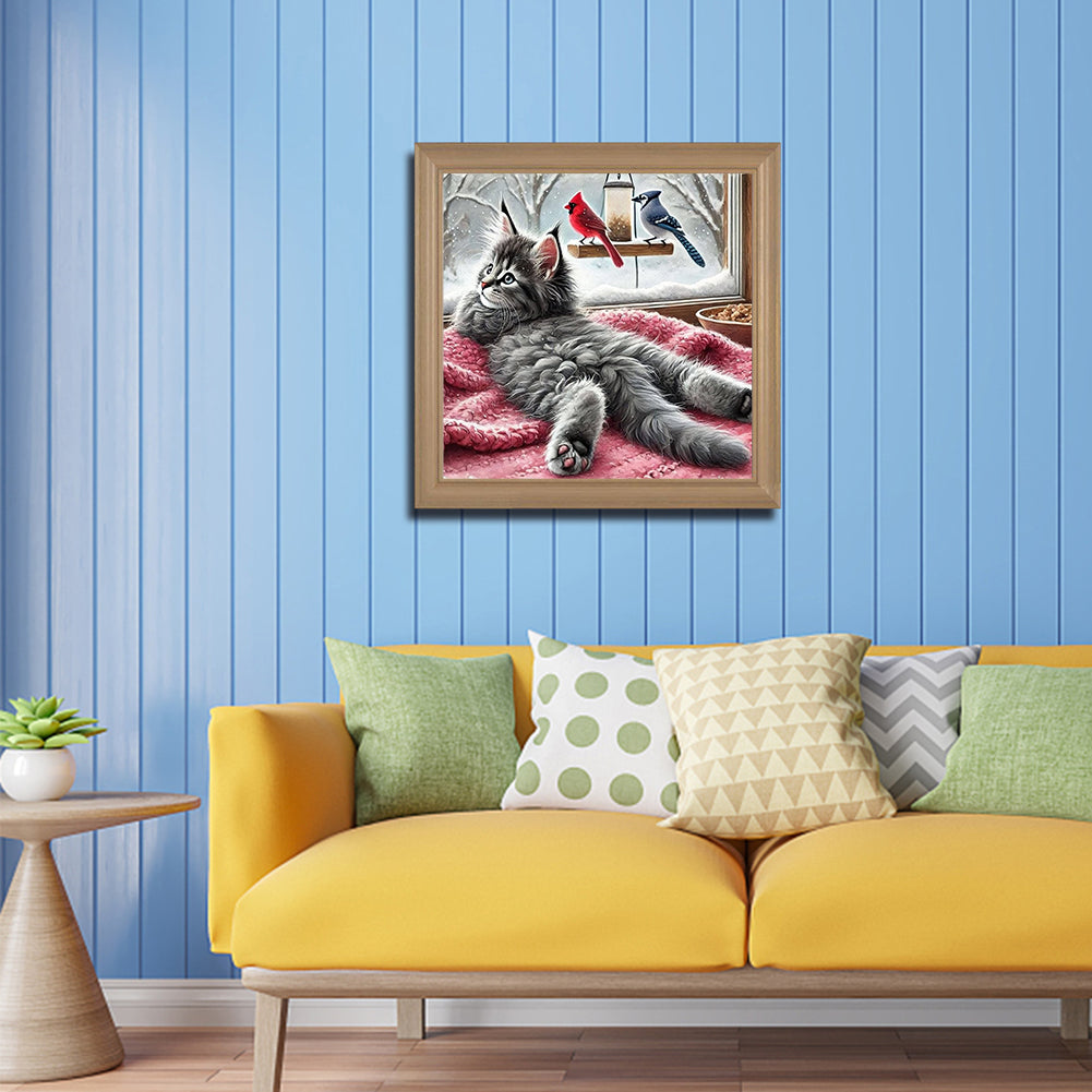 Cat On Windowsill - Full Round Drill Diamond Painting 40*40CM