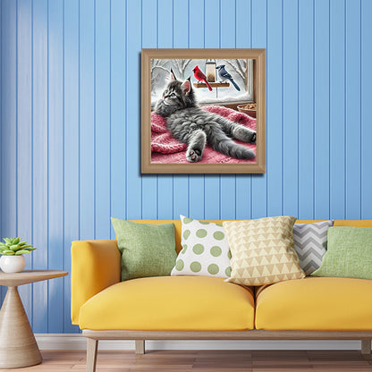 Cat On Windowsill - Full Round Drill Diamond Painting 40*40CM