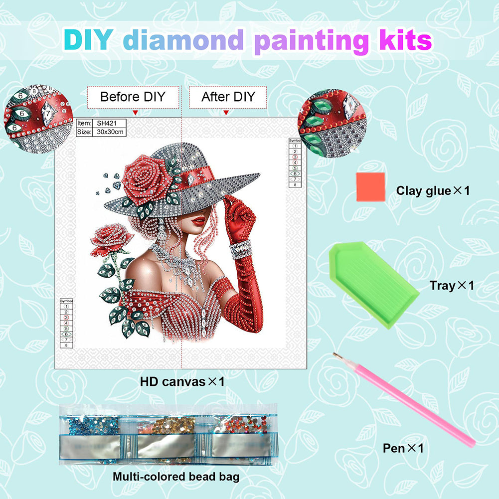 Girl With Top Hat - Special Shaped Drill Diamond Painting 30*30CM