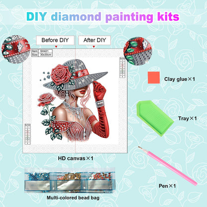 Girl With Top Hat - Special Shaped Drill Diamond Painting 30*30CM