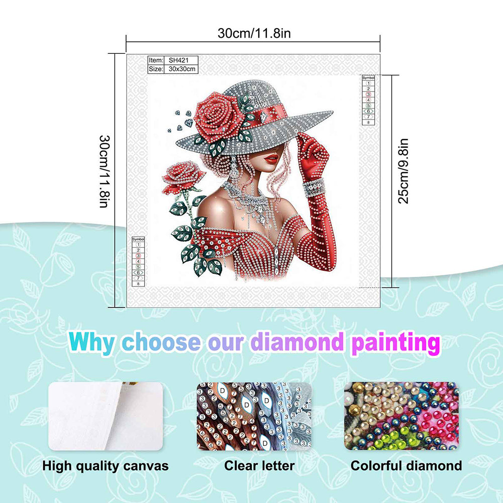 Girl With Top Hat - Special Shaped Drill Diamond Painting 30*30CM