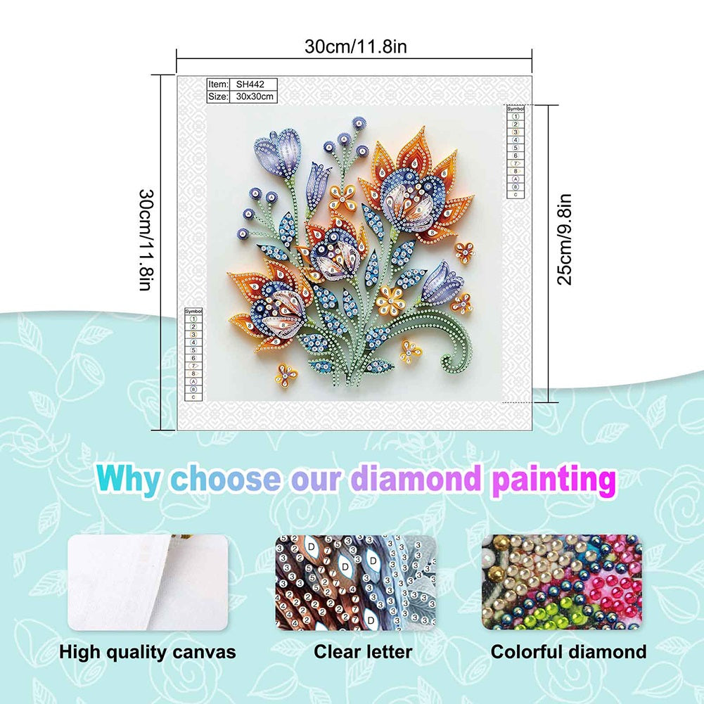 Quilling Flowers And Plants - Special Shaped Drill Diamond Painting 30*30CM