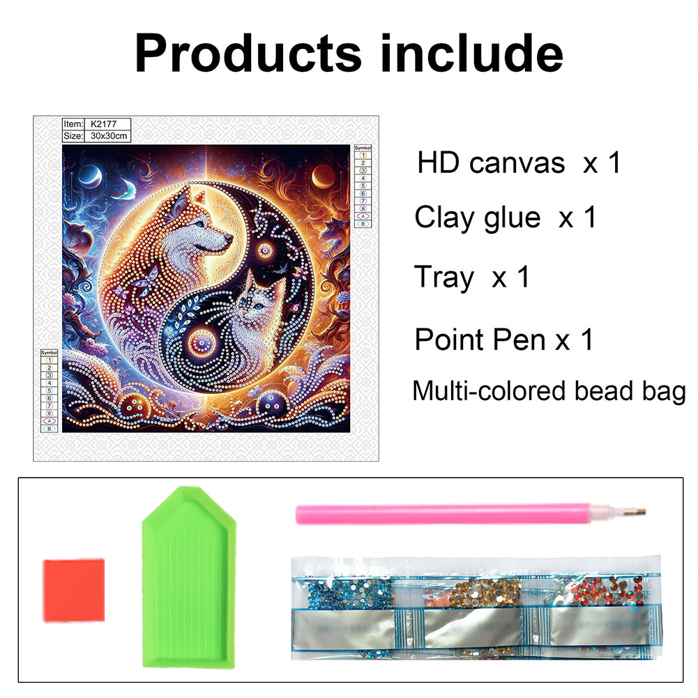 Tai Chi Bagua Cat And Dog - Special Shaped Drill Diamond Painting 30*30CM