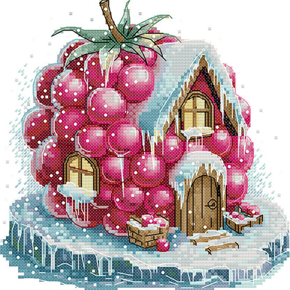Raspberry Hut - 11CT Stamped Cross Stitch 28*28CM(Joy Sunday)