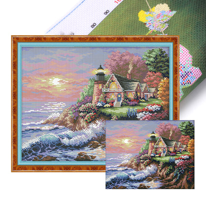Lighthouse By The Sea (1) - 11CT Stamped Cross Stitch 56*45CM(Joy Sunday)