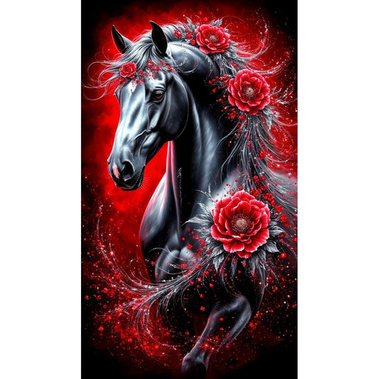 Horse And Red Rose - Full Round Drill Diamond Painting 40*70CM