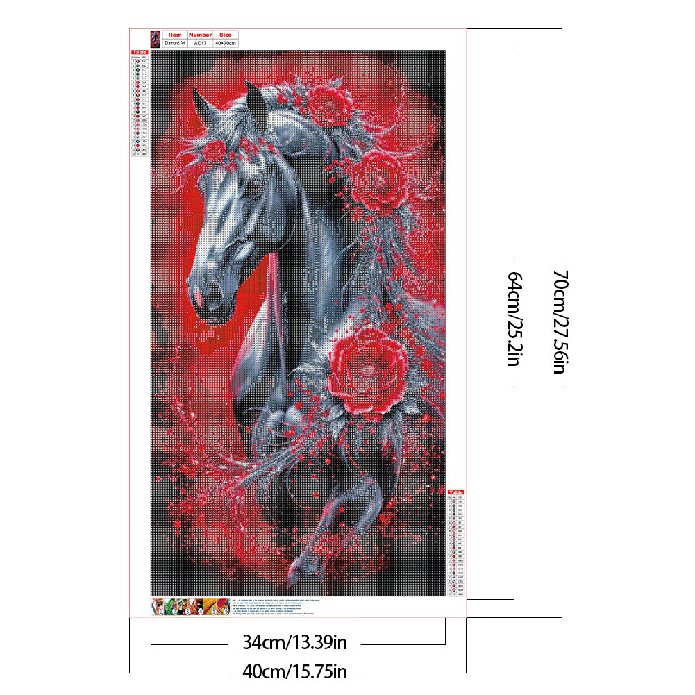 Horse And Red Rose - Full Round Drill Diamond Painting 40*70CM
