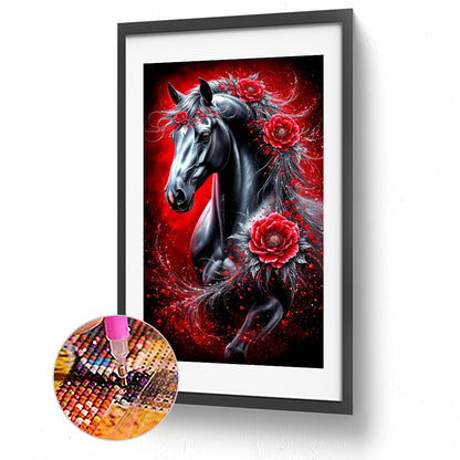 Horse And Red Rose - Full Round Drill Diamond Painting 40*70CM