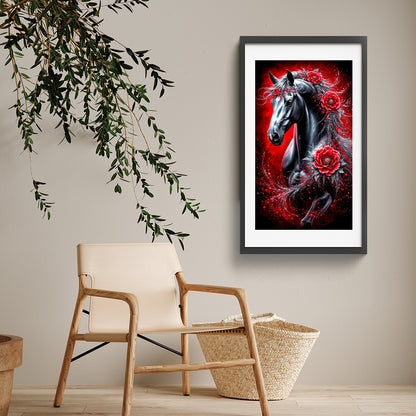 Horse And Red Rose - Full Round Drill Diamond Painting 40*70CM