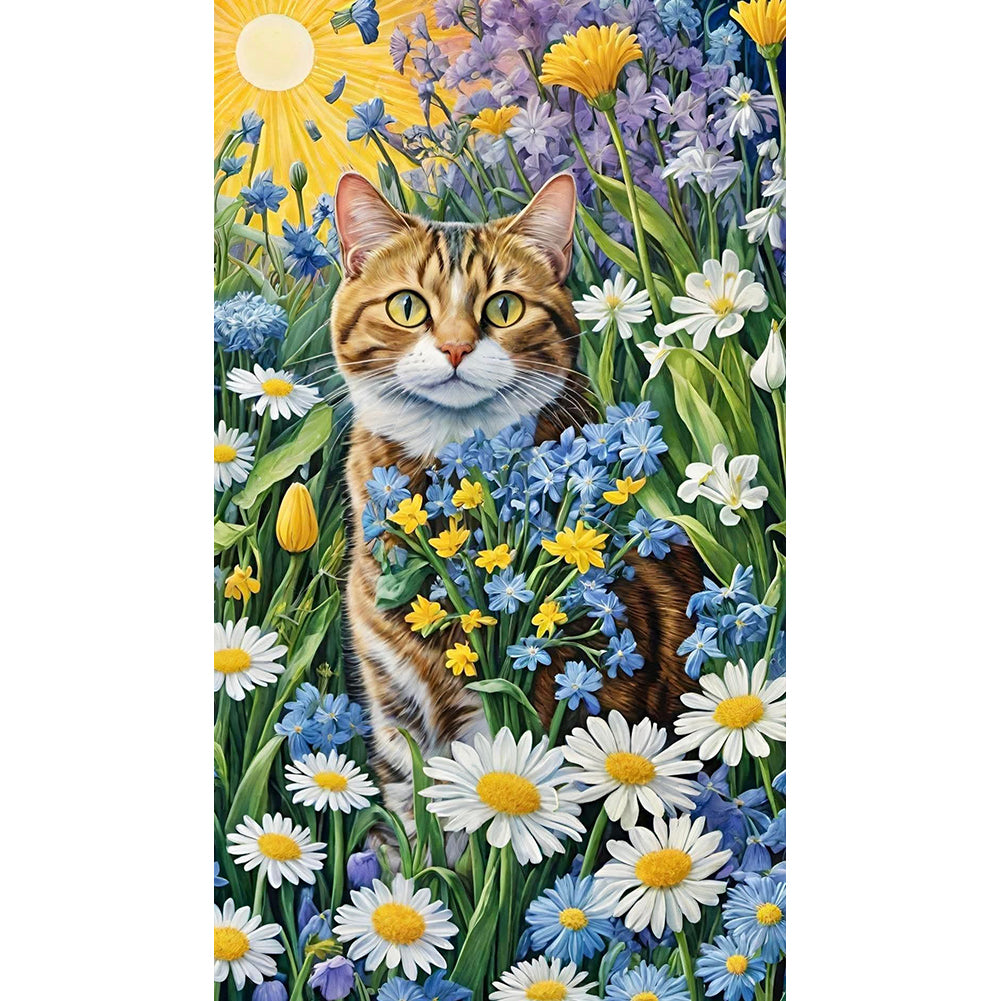 Cat And Flower - Full Round Drill Diamond Painting 40*70CM