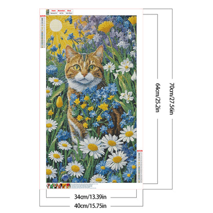 Cat And Flower - Full Round Drill Diamond Painting 40*70CM