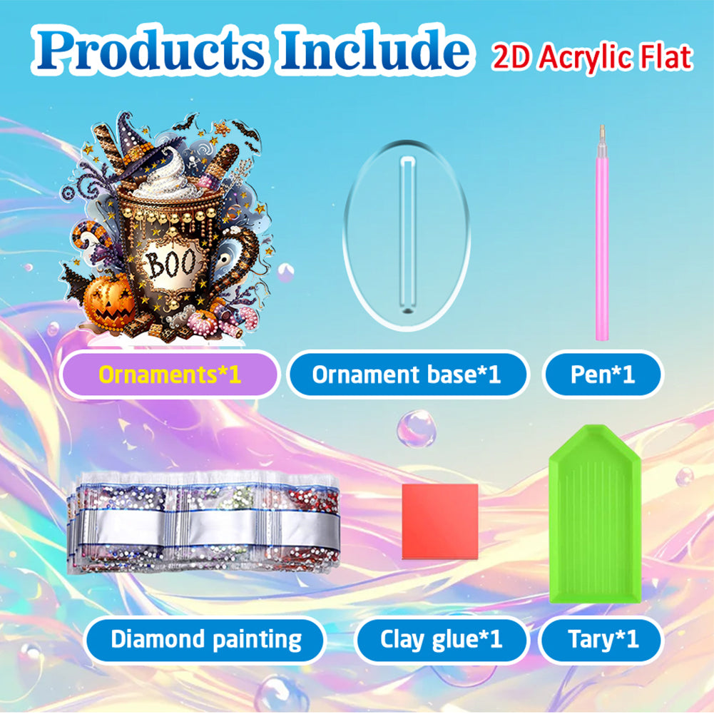 2D Flat Halloween DIY Diamond Painting 5D Desktop Ornaments Kit for Home Decor