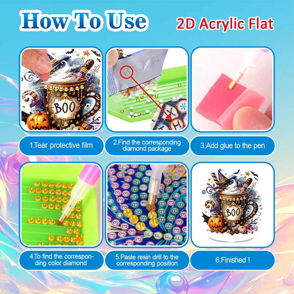 2D Flat Halloween DIY Diamond Painting 5D Desktop Ornaments Kit for Home Decor