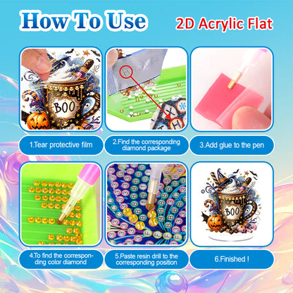 2D Flat Halloween DIY Diamond Painting 5D Desktop Ornaments Kit for Home Decor