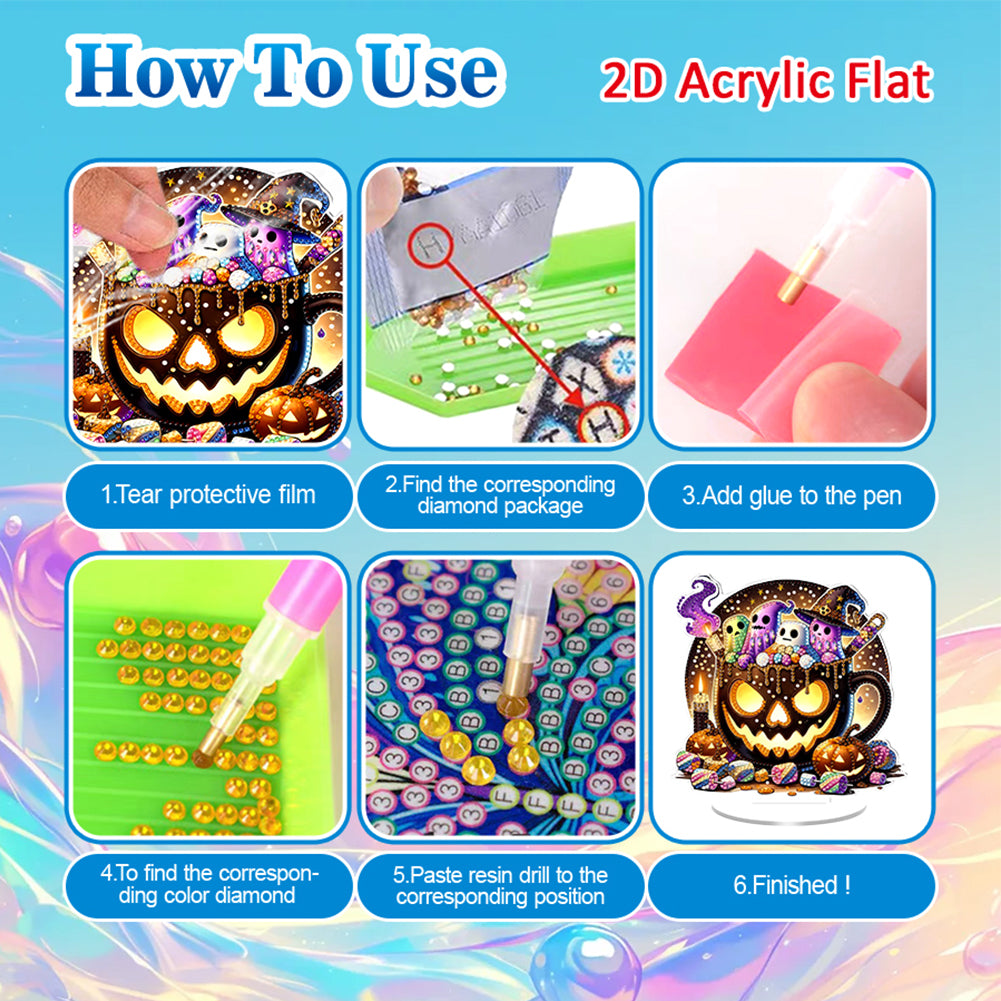 2D Flat Halloween DIY Diamond Painting 5D Desktop Ornaments Kit for Home Decor