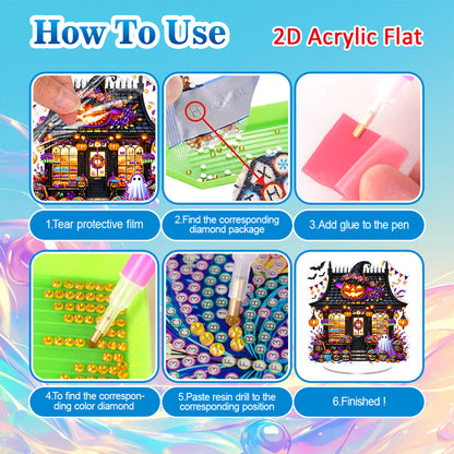 2D Flat Halloween DIY Diamond Painting 5D Desktop Ornaments Kit for Home Decor