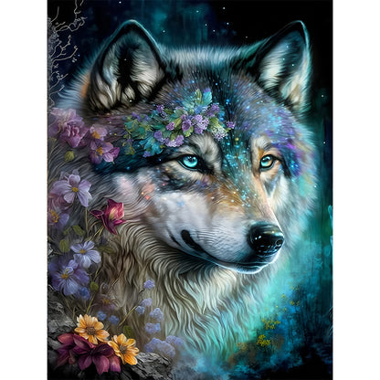 Flower Wolf - Full Round Drill Diamond Painting 30*40CM