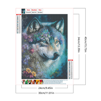 Flower Wolf - Full Round Drill Diamond Painting 30*40CM