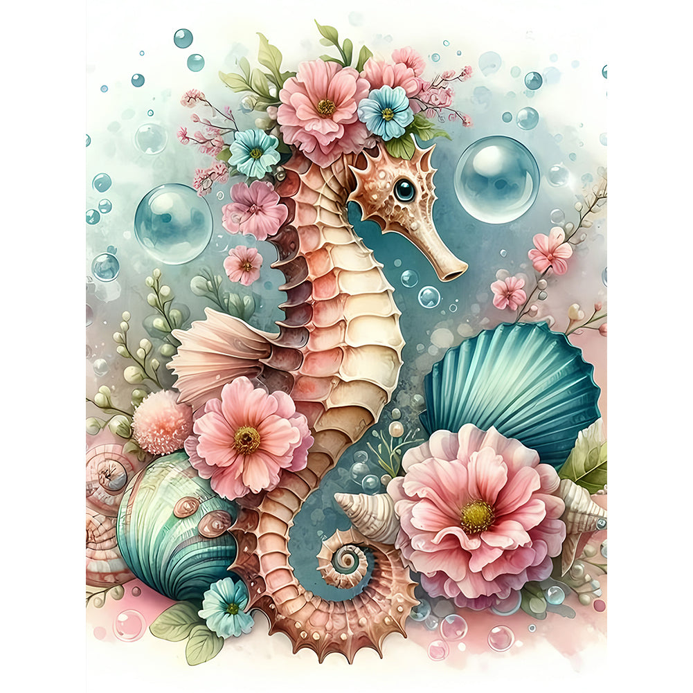 Flower Seahorse - Full Round Drill Diamond Painting 30*40CM