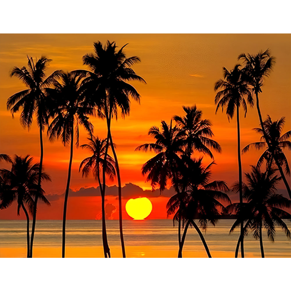 Coconut Tree By The Sea - Full Round Drill Diamond Painting 40*30CM