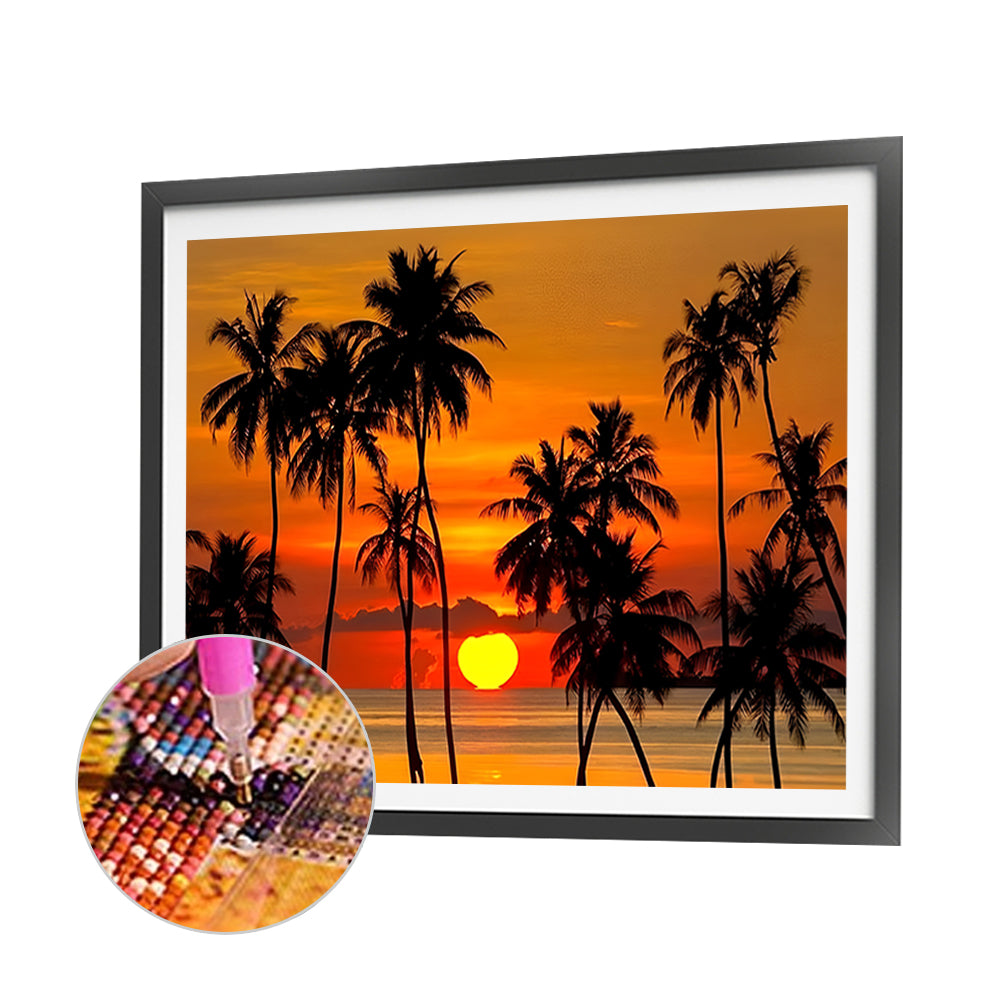 Coconut Tree By The Sea - Full Round Drill Diamond Painting 40*30CM