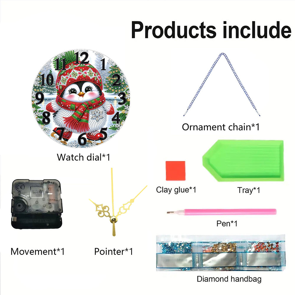 2D Flat DIY Xmas Diamond Painting Ornament with Clock Function Creative Craft