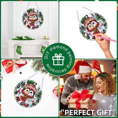 2D Flat DIY Xmas Diamond Painting Ornament with Clock Function Creative Craft