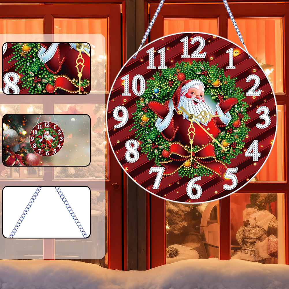 2D Flat DIY Xmas Diamond Painting Ornament with Clock Function Creative Craft