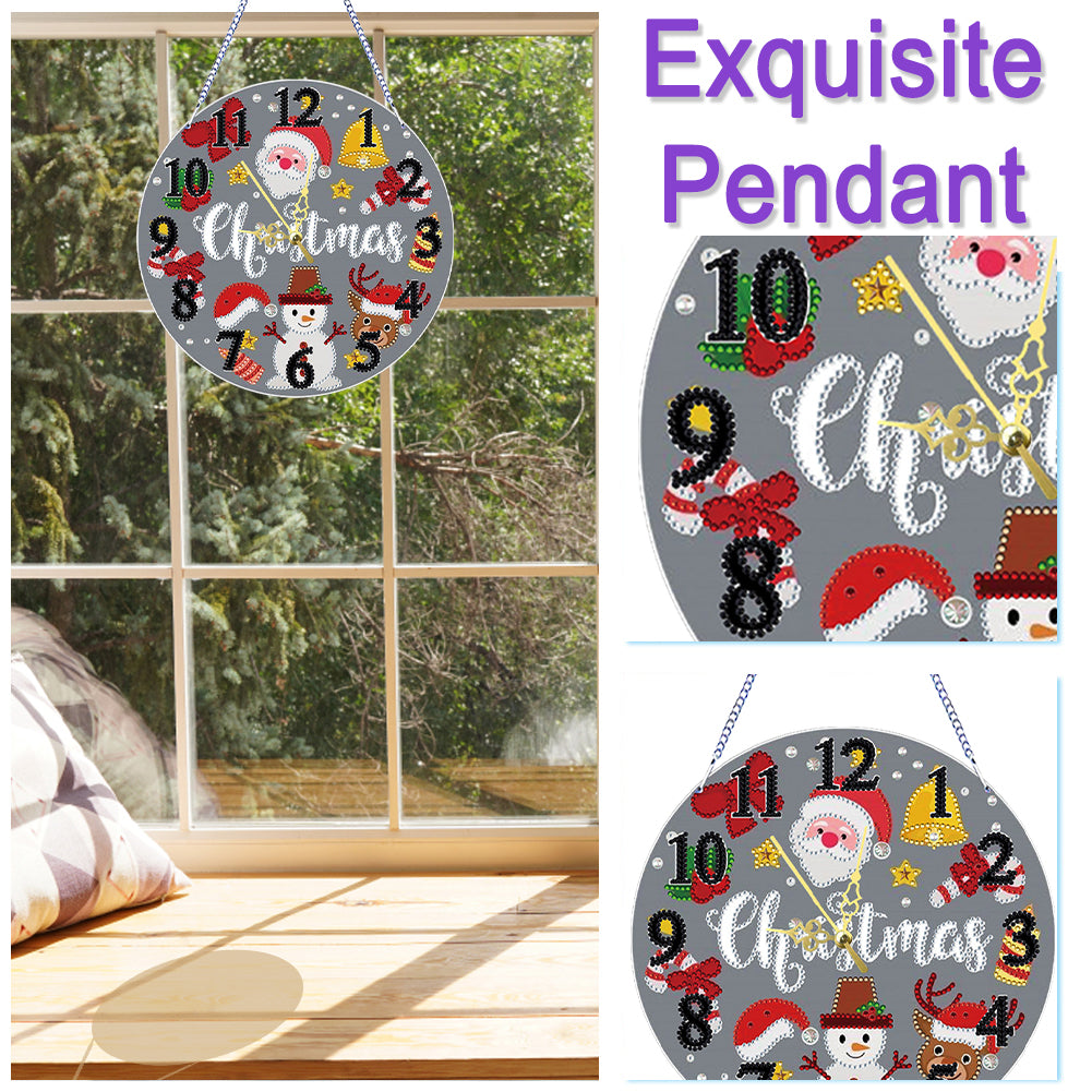 2D Flat DIY Xmas Diamond Painting Ornament with Clock Function Creative Craft