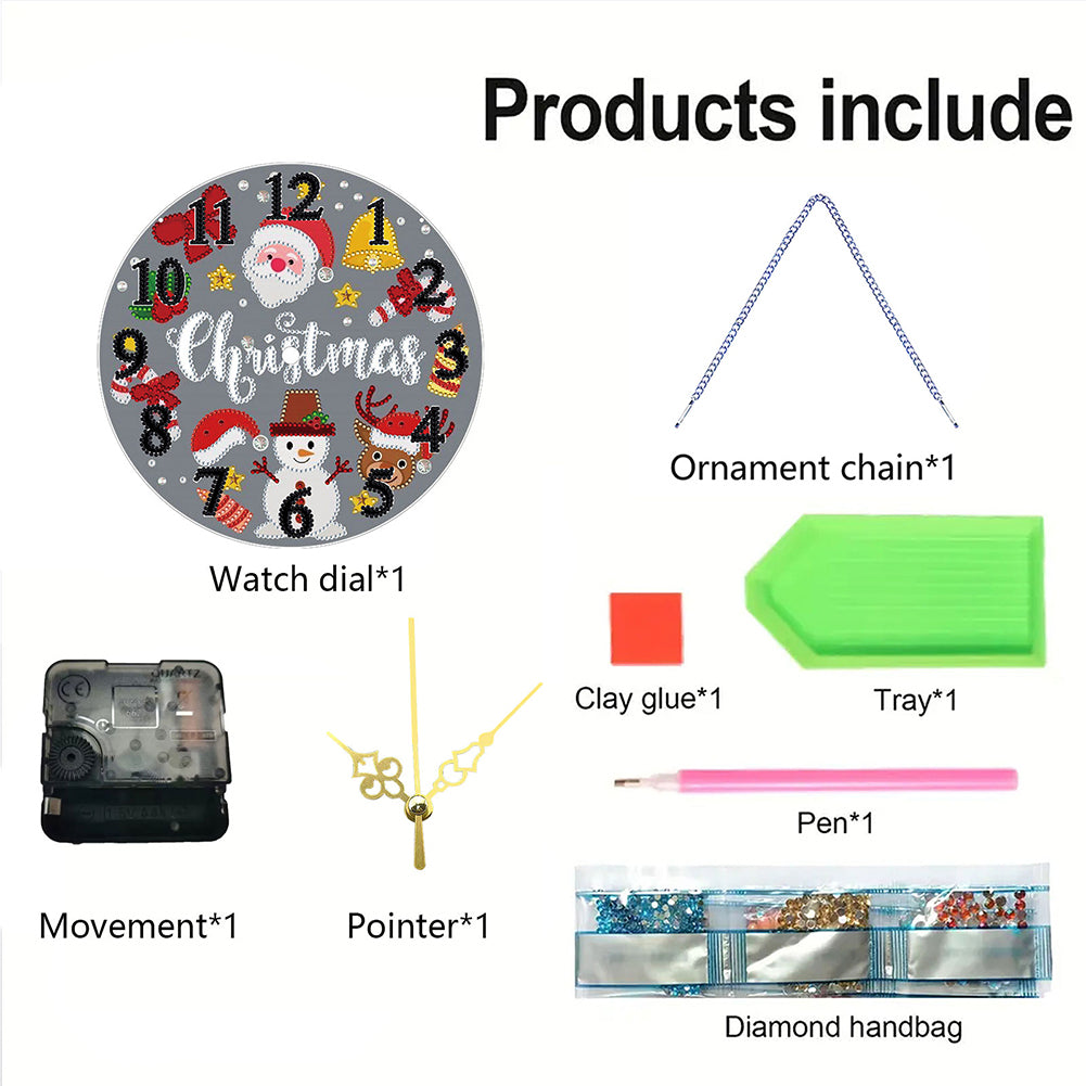2D Flat DIY Xmas Diamond Painting Ornament with Clock Function Creative Craft