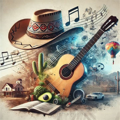 Guitar Hat - 11CT Stamped Cross Stitch 50*50CM