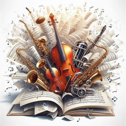 Music Score And Musical Instruments - 11CT Stamped Cross Stitch 50*50CM