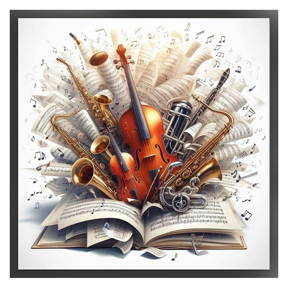 Music Score And Musical Instruments - 11CT Stamped Cross Stitch 50*50CM