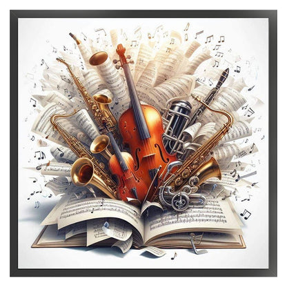 Music Score And Musical Instruments - 11CT Stamped Cross Stitch 50*50CM