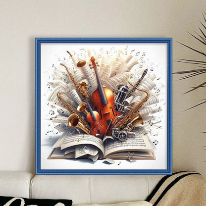 Music Score And Musical Instruments - 11CT Stamped Cross Stitch 50*50CM