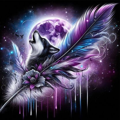 Feather Moonlit Wolf - Full Square Drill Diamond Painting 30*30CM