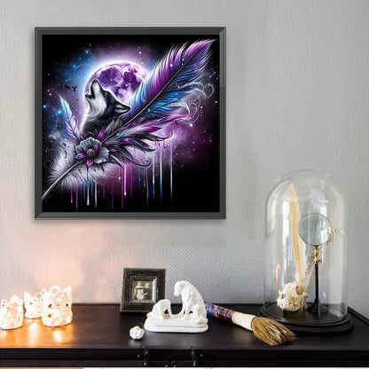 Feather Moonlit Wolf - Full Square Drill Diamond Painting 30*30CM