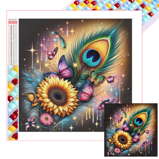 Feather Sunflower - Full Square Drill Diamond Painting 30*30CM