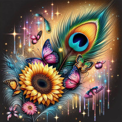Feather Sunflower - Full Square Drill Diamond Painting 30*30CM